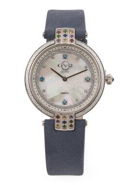 GV2 BY GEVRIL Women's Swiss Made Matera Suede Strap Diamond Bezel Watch